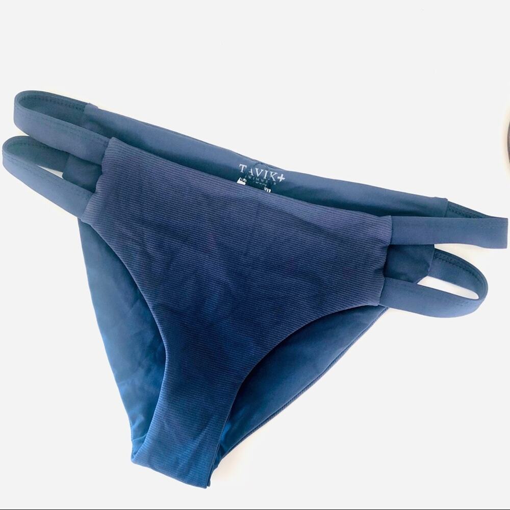 NEW TAVIK REVOLVE Navy Blue Textured Striped Cutout Strappy Bikini Bottom S